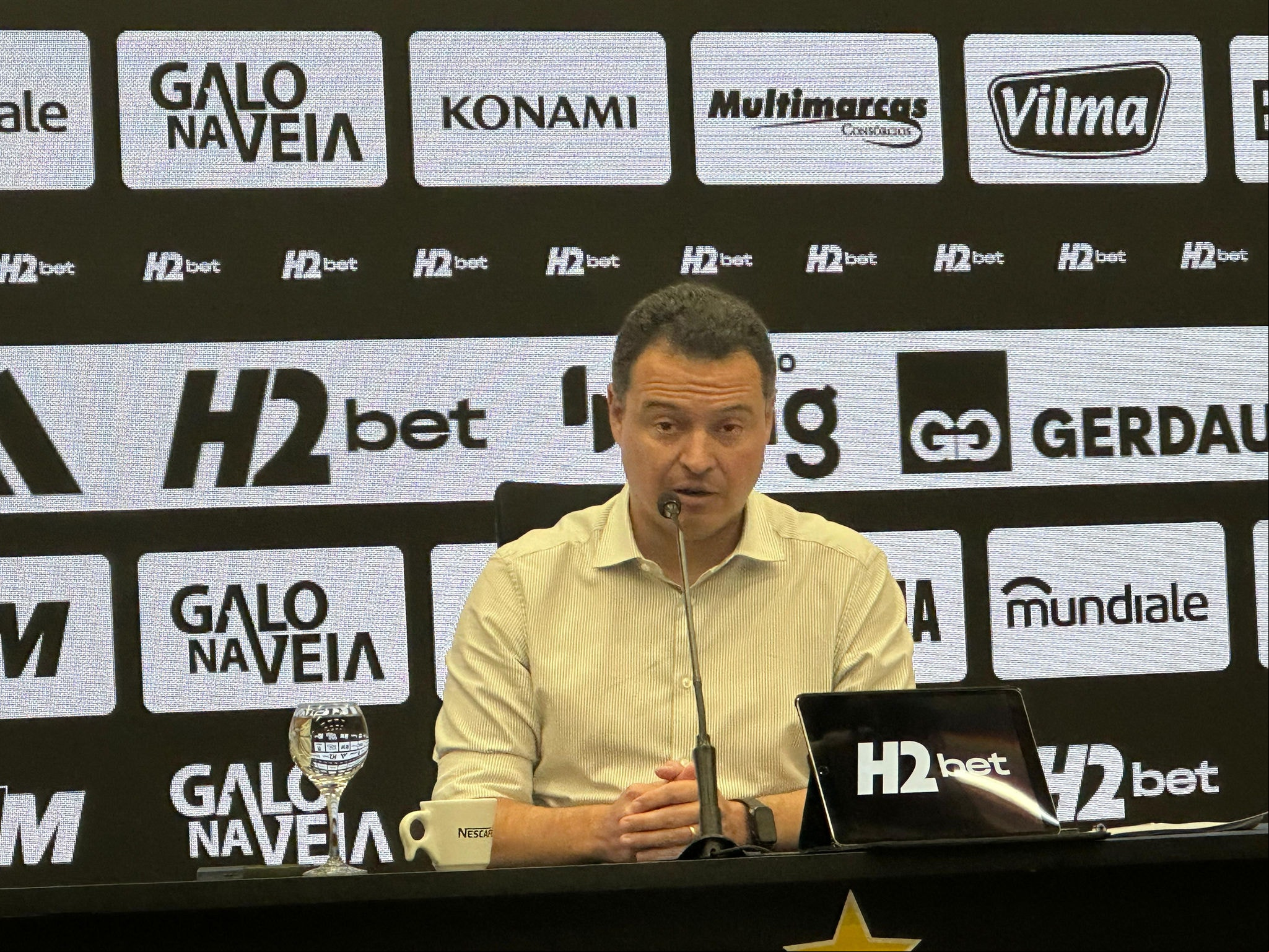 Rafael Menin, um dos investidores da SAF do Atlético, concedeu coletiva no sábado (7)